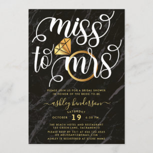Miss To Mrs Black Marble Bridal Shower Invitation