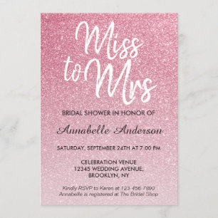 Miss to Mrs Blush Pink Glitter Chic Bridal Shower Invitation