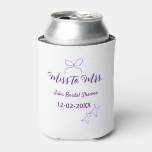 Miss to Mrs bow stars bridal shower stylish purple Can Cooler