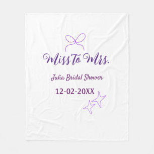 Miss to Mrs bow stars bridal shower stylish purple Fleece Blanket