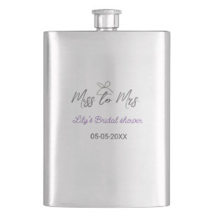 Miss to Mrs bridal shower add name date year bow Hip Flask