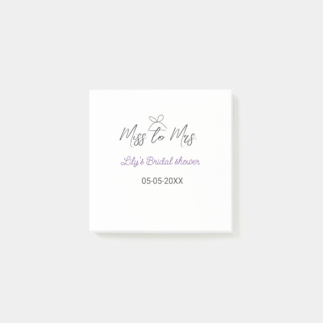 Miss to Mrs bridal shower add name date year bow Post-it Notes (Front)