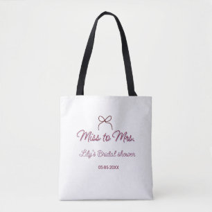 Miss to Mrs bridal shower add name date year bow Tote Bag
