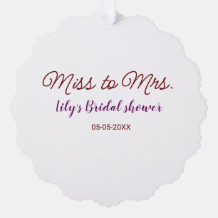 Miss to Mrs bridal shower add name date year simpl Tree Decoration Card