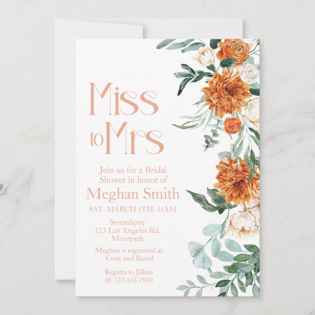 Miss to Mrs, Bridal Shower, Bridal Brunch Invitation (Front)