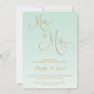 Miss to Mrs bridal shower invitation gold mint fad