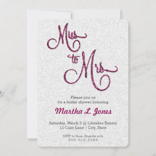 Miss to Mrs bridal shower invitation pink glitter