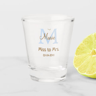 MISS TO MRS. BRIDAL SHOWER MONOGRAM HEART NAME SHOT GLASS
