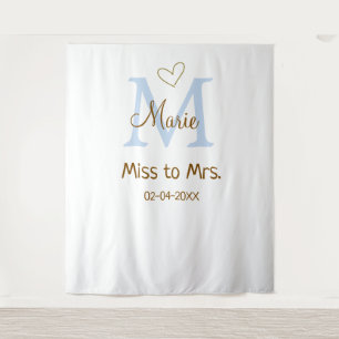 MISS TO MRS. BRIDAL SHOWER MONOGRAM HEART NAME TAPESTRY