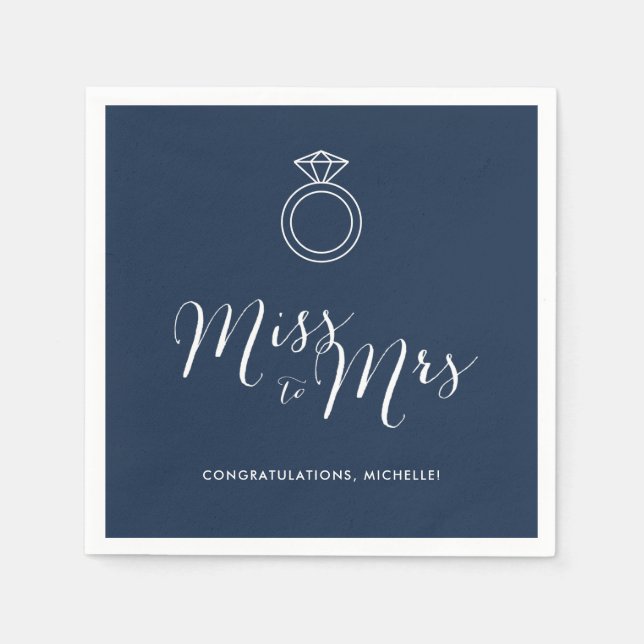 Miss to Mrs Bridal Shower Napkin | Navy Blue (Front)