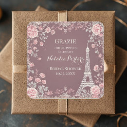 Miss to Mrs Bridal Shower Paris Eiffel Tower Flora Square Sticker
