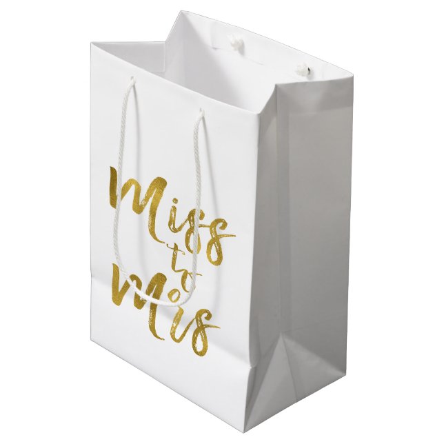 Miss to Mrs Bridal Shower Party Gold Foil Medium Gift Bag (Front Angled)