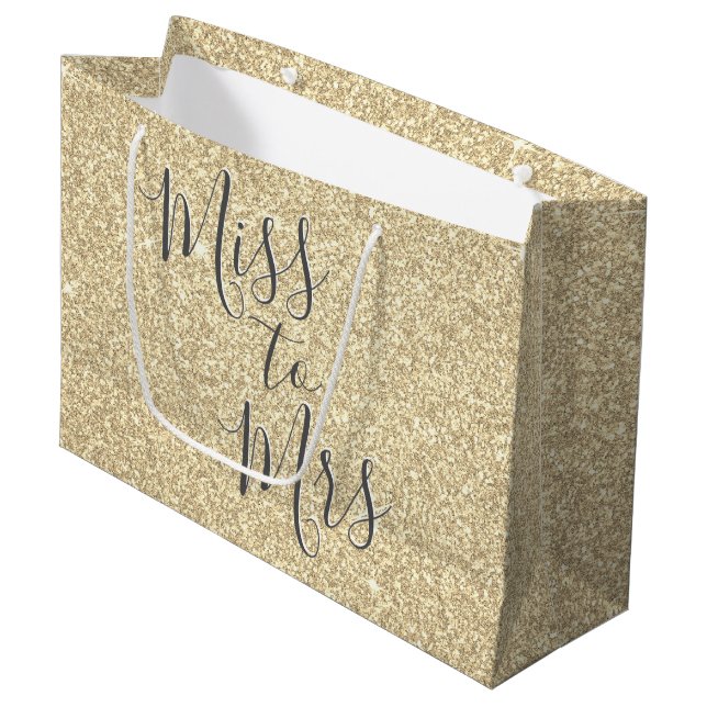 Miss to Mrs Bridal Shower Party Gold Sparkle Large Gift Bag (Front Angled)