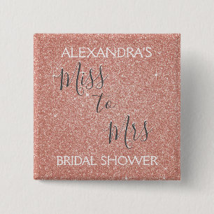 Miss to Mrs Bridal Shower Party Rose Gold Sparkle 15 Cm Square Badge