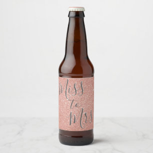 Miss to Mrs Bridal Shower Party Rose Gold Sparkle Beer Bottle Label