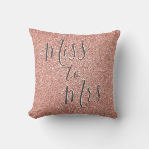 Miss to Mrs Bridal Shower Party Rose Gold Sparkle Cushion