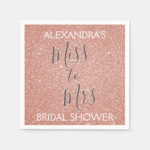 Miss to Mrs Bridal Shower Party Rose Gold Sparkle Napkin