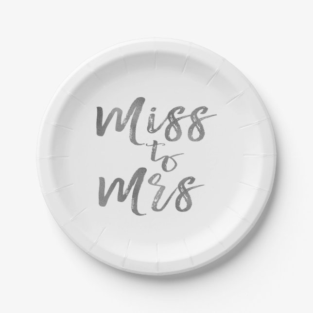 Miss to Mrs Bridal Shower Party Silver Foil Paper Plate (Front)