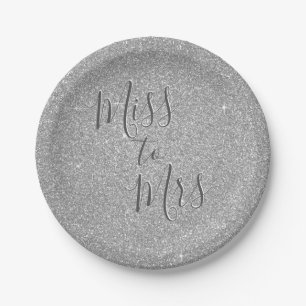 Miss to Mrs Bridal Shower Party Silver Glitter Paper Plate