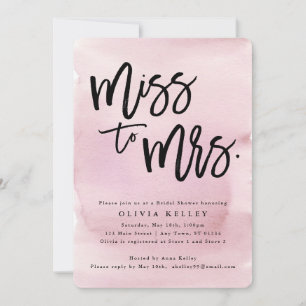 Miss to Mrs. Bridal Shower, Pink Watercolor Invitation