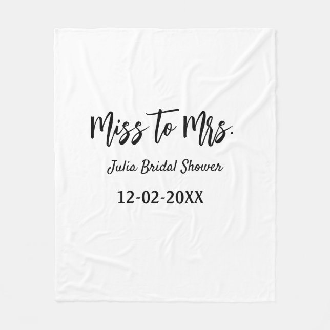 Miss to Mrs bridal shower stylish simple add name  Fleece Blanket (Front)