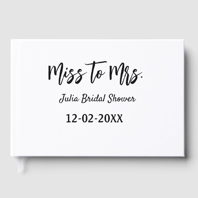 Miss to Mrs bridal shower stylish simple add name  Guest Book (Front)