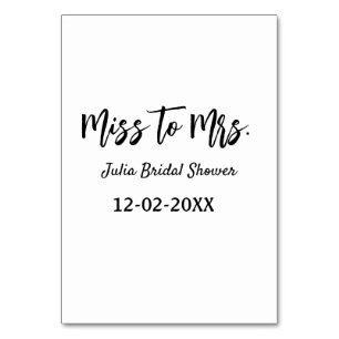 Miss to Mrs bridal shower stylish simple add name Table Number