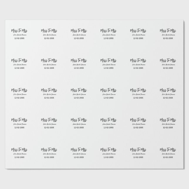 Miss to Mrs bridal shower stylish simple add name  Wrapping Paper (Flat)