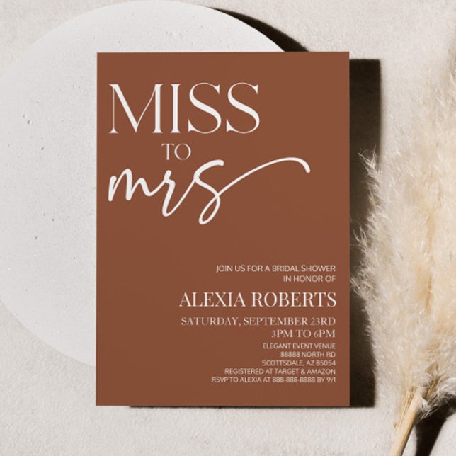 Miss To Mrs Brown Boho Bohemian Bridal Shower Invitation (Creator Uploaded)