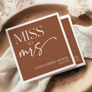 Miss To Mrs Brown Boho Bohemian Bridal Shower Napkin