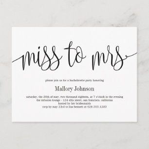 Miss To Mrs Calligraphy Wedding Shower Invitation Postcard