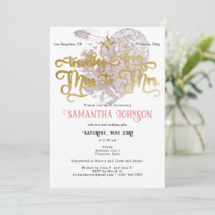 Miss to Mrs Chic Heart Map Travel Bridal Shower Invitation