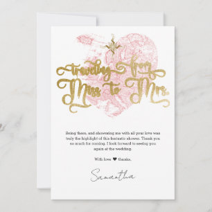 Miss to Mrs Chic Heart Map Travel Bridal Shower Thank You Card