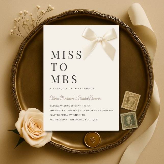 Miss to Mrs Coquette Bow Bridal Shower Invitation (Creator Uploaded)