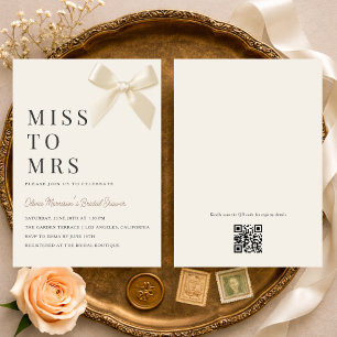 Miss to Mrs Coquette Bow QR Code Bridal Shower Invitation