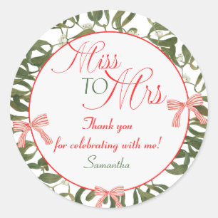 Miss to Mrs. Coquette Mistletoe Bridal Shower  Classic Round Sticker