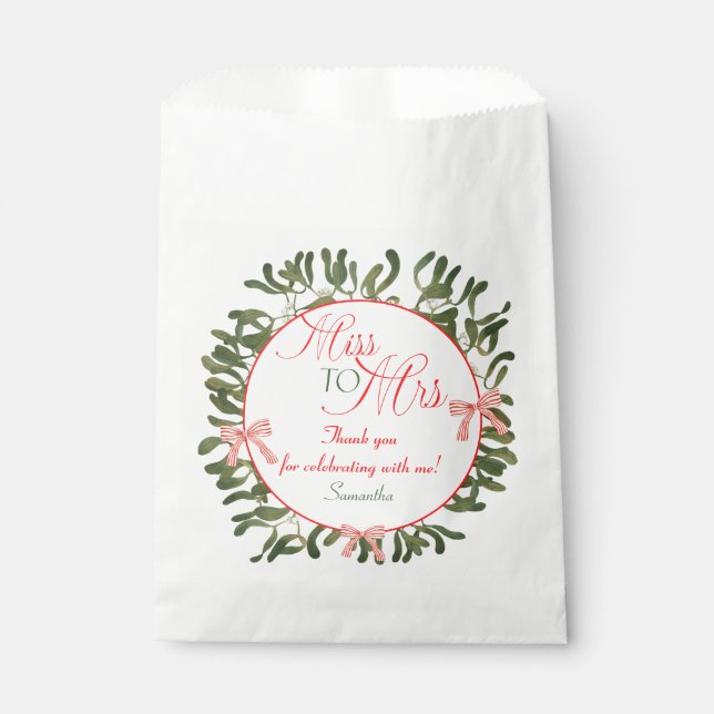 Miss to Mrs. Coquette Mistletoe Bridal Shower  Favour Bags (Front)