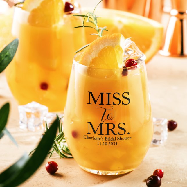 Miss To Mrs Custom Bridal Shower Party Stemless Wine Glass (Miss To Mrs Custom Bridal Shower Party Stemless Wine Glass
)