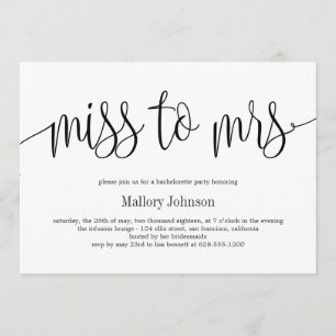 Miss To Mrs EDITABLE COLOR Bachelorette Party Invitation