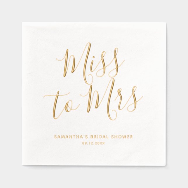 Miss to Mrs Elegant Boho Chic Bridal Shower Foil Napkins (Front)