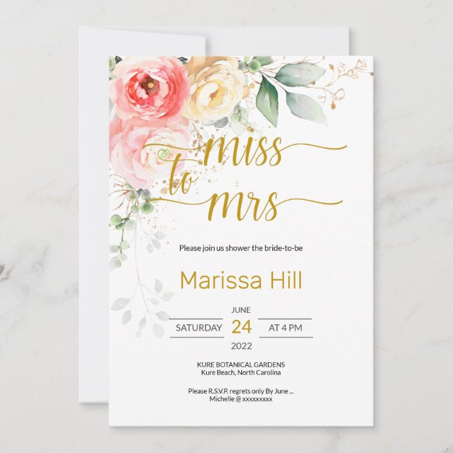 MISS TO MRS - Floral Bridal Shower Invitation (Front)