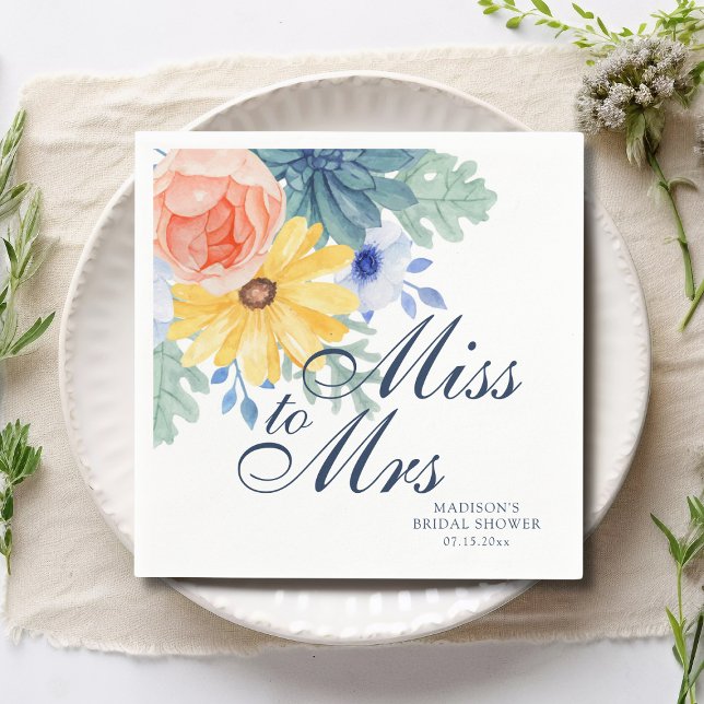 Miss To Mrs Floral Succulent Macaron Bridal Shower Napkin (Creator Uploaded)