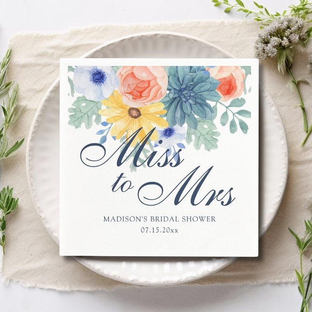Miss To Mrs Floral Succulent Macaron Bridal Shower Napkin (Creator Uploaded)