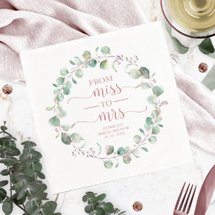 Miss to Mrs Greenery Eucalyptus Bridal Shower Napkin
