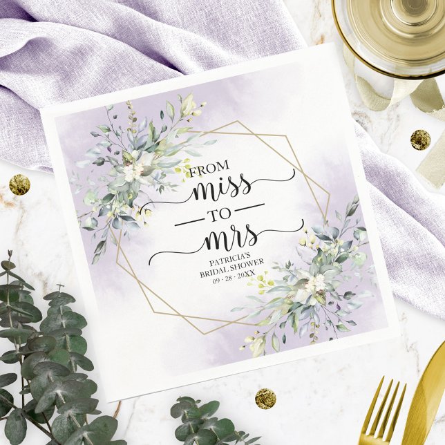 Miss to Mrs Greenery Geometric Bridal Shower Napkin (Creator Uploaded)