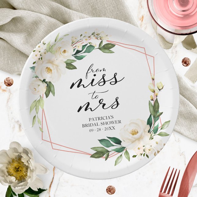 Miss to Mrs Greenery Geometric Bridal Shower Paper Paper Plate (Creator Uploaded)