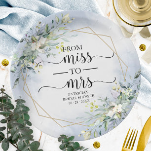 Miss to Mrs Greenery Geometric Bridal Shower Paper Plate