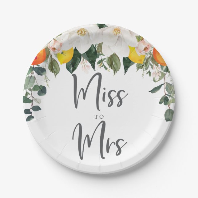 Miss to Mrs Magnolia Citrus Paper Plates (Front)