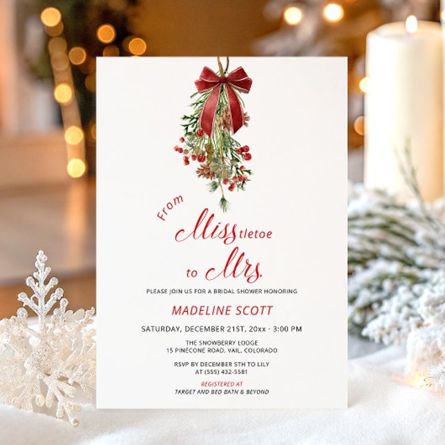 Miss to Mrs Mistletoe Christmas Bridal Shower Invitation (Creator Uploaded)