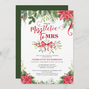 Miss To Mrs Mistletoe Elegant Winter Bridal Shower Invitation